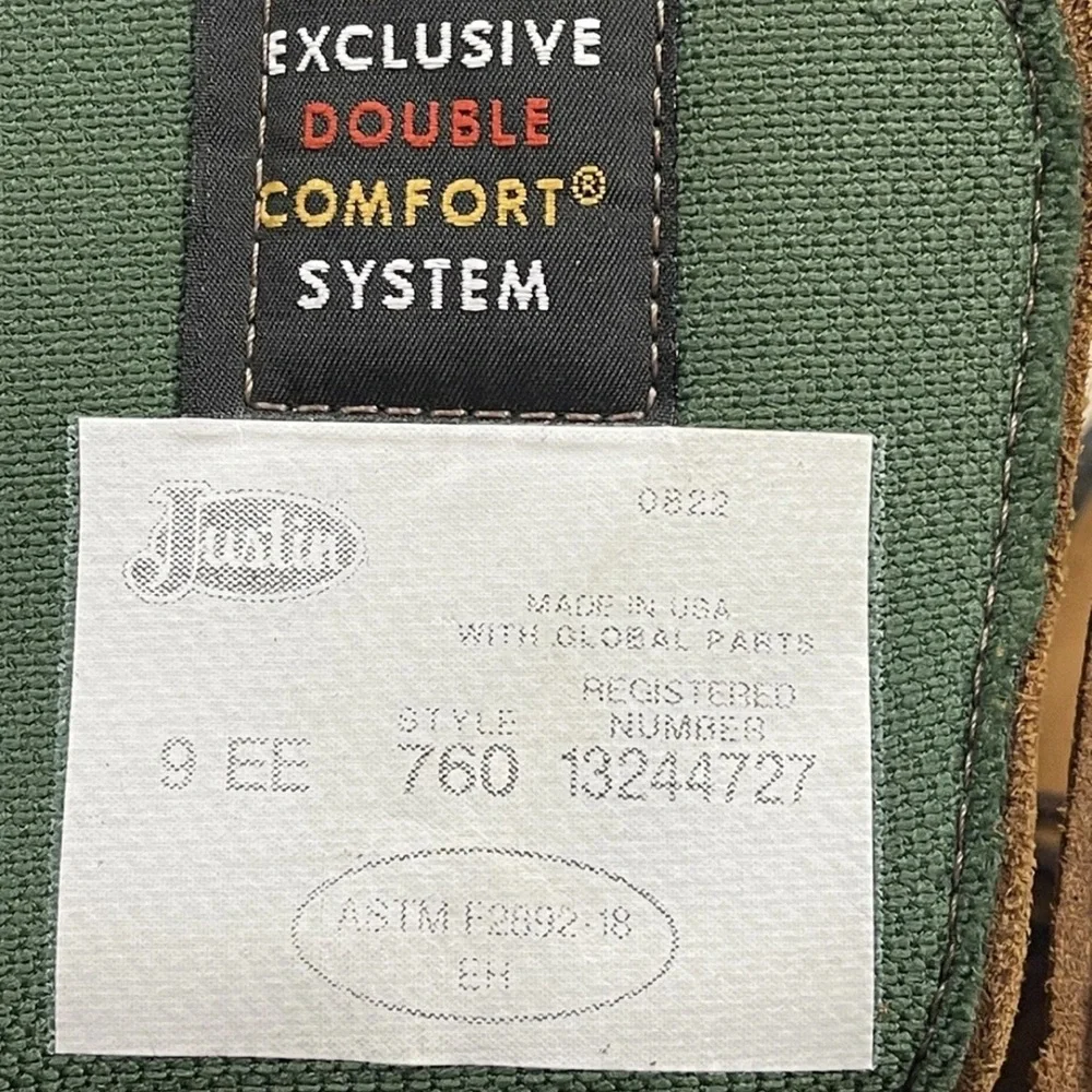 Justin Boots Original Work Boot Style 0760 Brown Men's Soft Toe Size 9EE USA